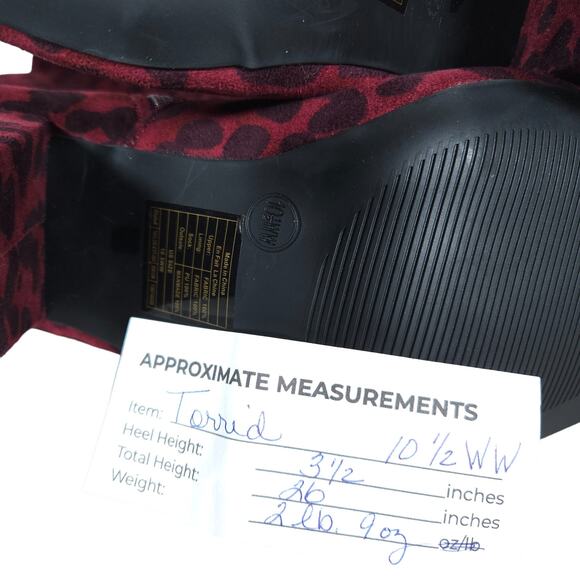 Torrid Womens Over The Knee Boots 10.5 WW Burgundy Red Leopard Print Pointed Toe - Picture 6 of 6